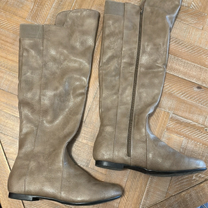 Id Required Slouchy Faux Leather Almond Toe Grey Knee High Boots